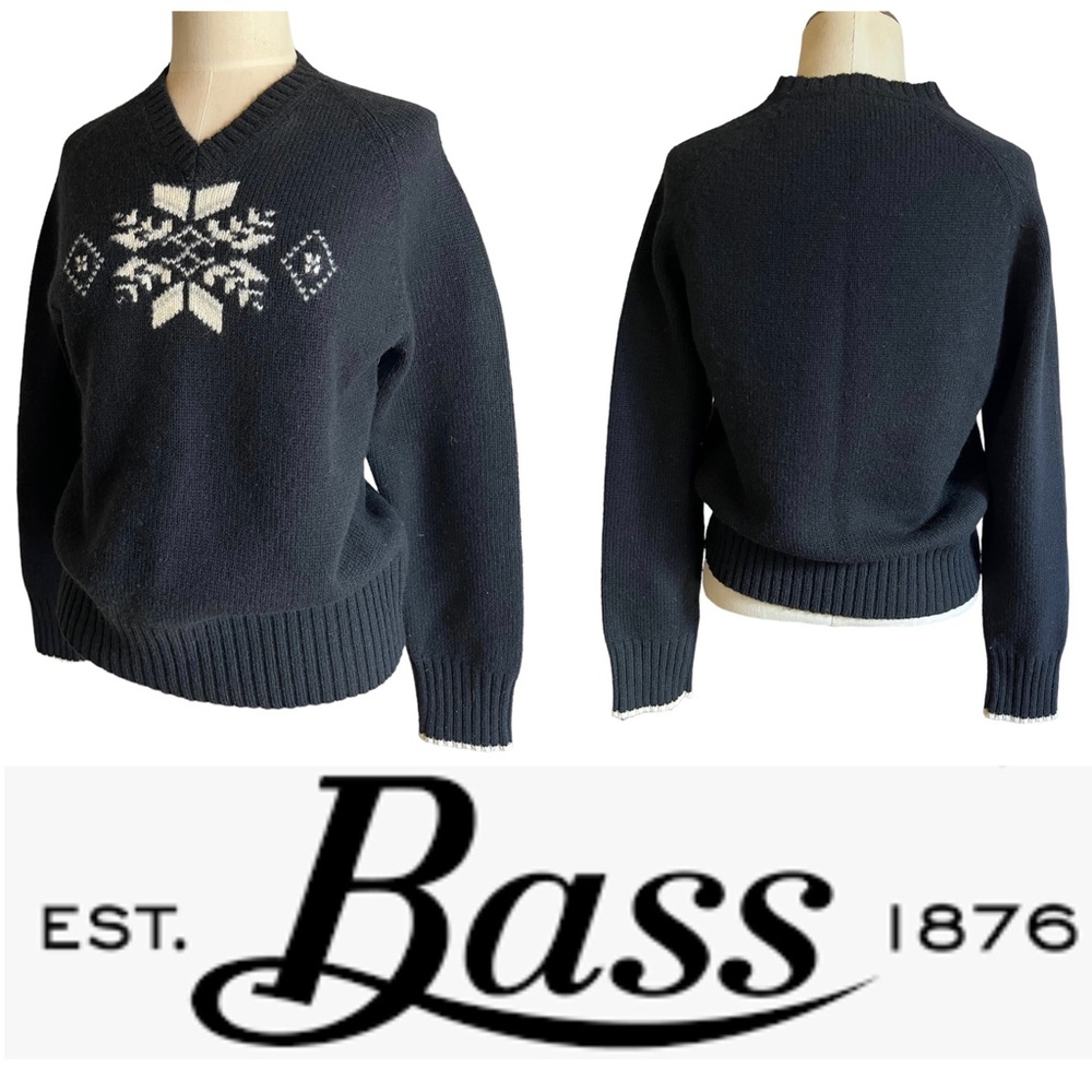 Bass Vintage 80s Chunky 💯 Lambs Wool Knit Turtleneck Snow Flake Ski Sweater